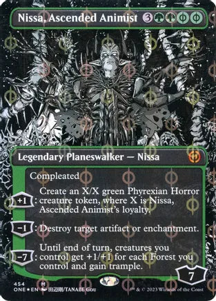 Nissa, Ascended Animist (Borderless) (Step-and-Compleat Foil) - Phyrexia: All Will Be One (ONE)